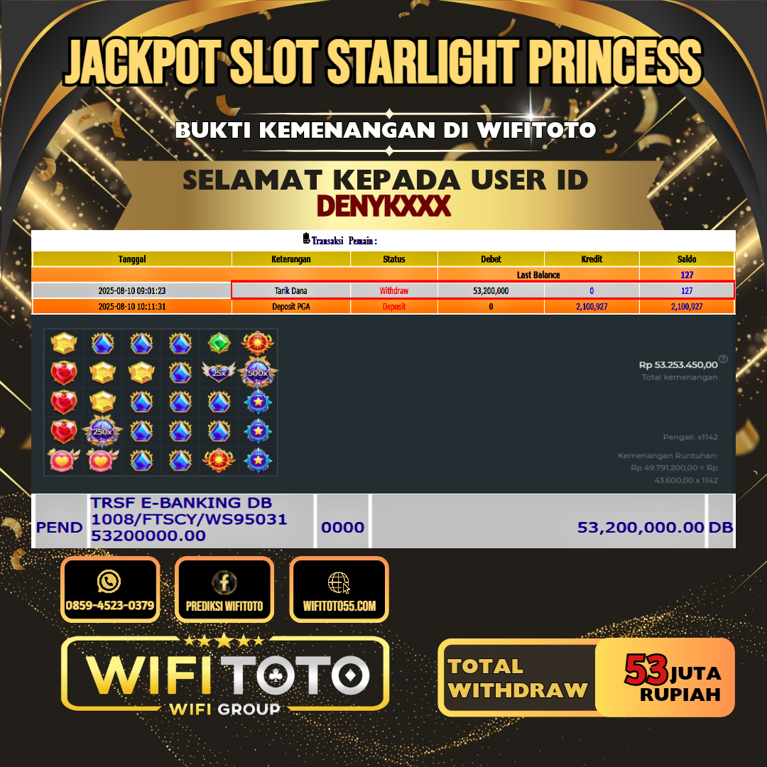 WIFITOTO JACKPOT SLOT STARLIGHT PRINCESS RP.53.000.000.,-LUNAS USER ID : DENYK***