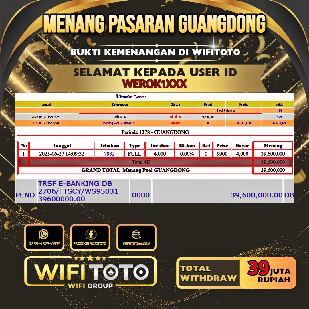 WIFITOTO JACKPOT TOGEL PASARAN GUANGDONG RP.39.000.000.,-LUNAS USER ID : WEROK1***