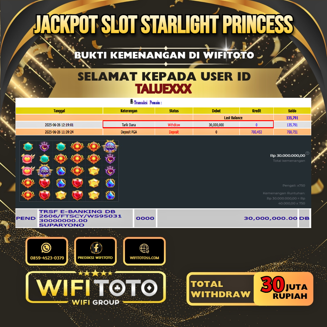 WIFITOTO JACKPOT SLOT STARLIGHT PRINCESS RP.30.000.000.,-LUNAS USER ID : TALUE***