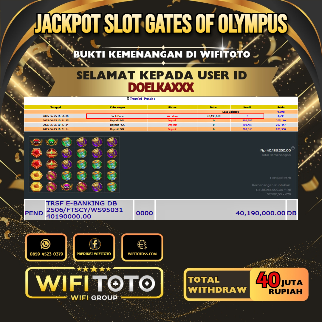 WIFITOTO JACKPOT SLOT GATES OF OLYMPUS RP.40.000.000.,-LUNAS USER ID : DOELKA***