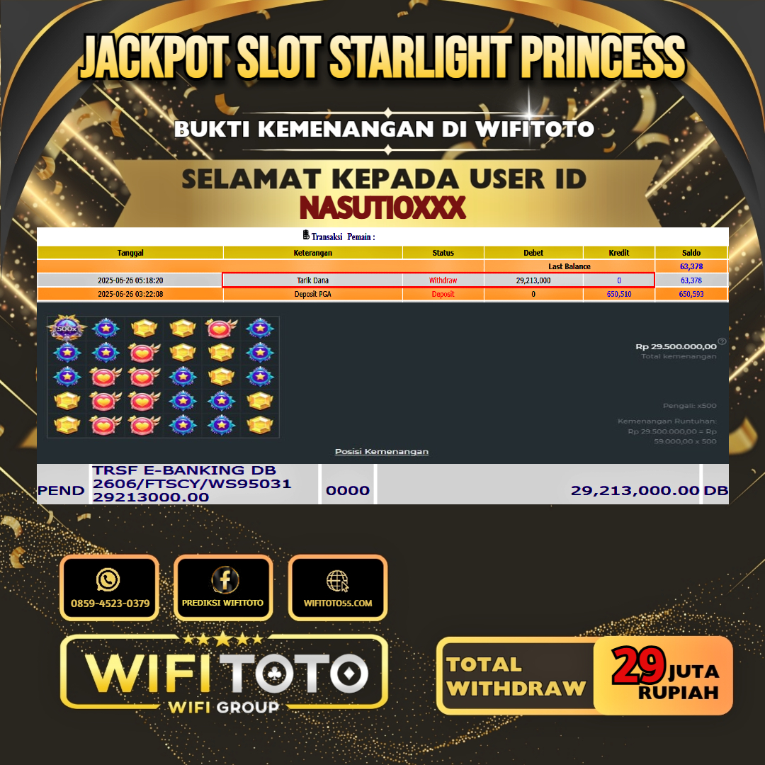 WIFITOTO JACKPOT SLOT STARLIGHT PRINCESS RP.29.000.000.,-LUNAS USER ID : NASUTIO***