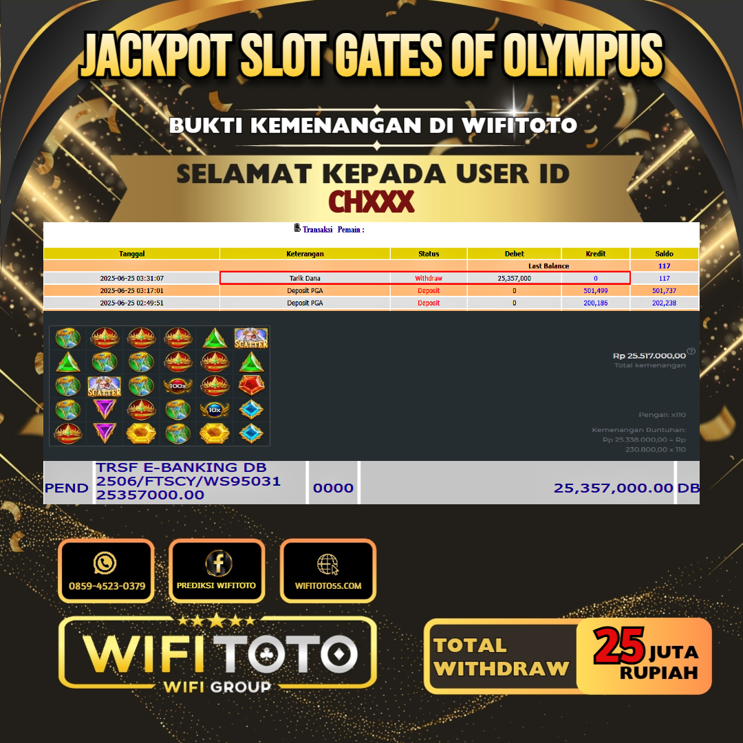 WIFITOTO JACKPOT SLOT GATES OF OLYMPUS RP.25.000.000.,-LUNAS USER ID : CH***