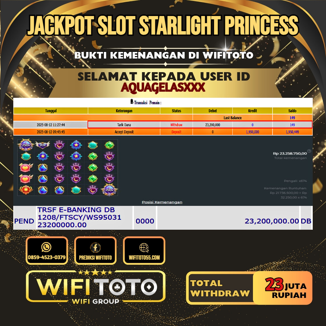 WIFITOTO JACKPOT SLOT STARLIGHT PRINCESS RP.23.000.000.,-LUNAS USER ID : AQUAGELAS***