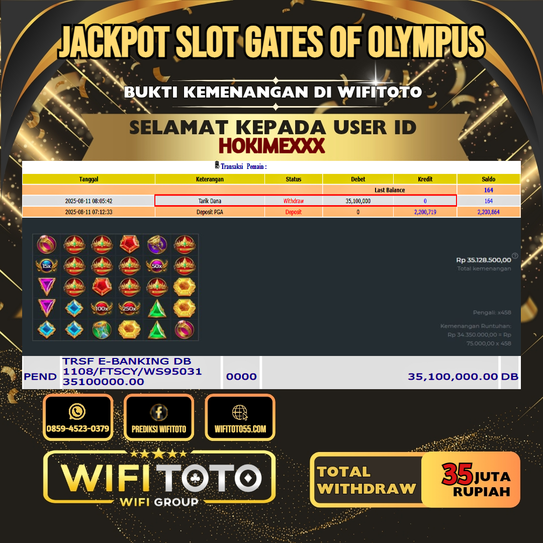 WIFITOTO JACKPOT SLOT GATES OF OLYMPUS RP.35.000.000.,-LUNAS USER ID : HOKIME***